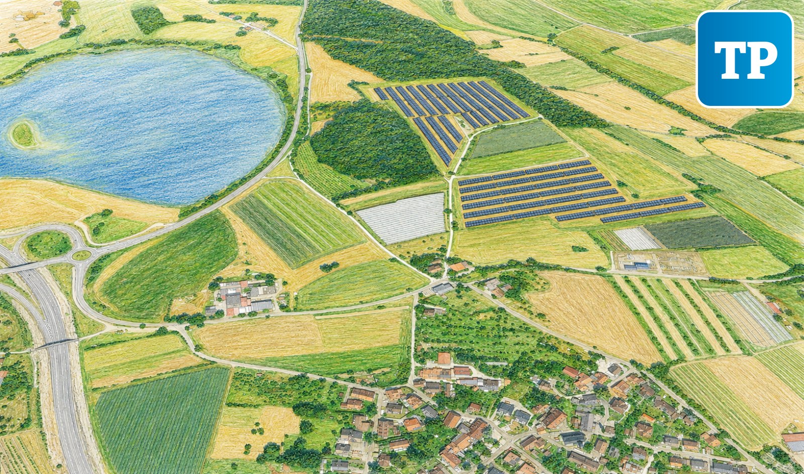Ein Meer von Solarpanelen neben dem Andelshofer Weiher